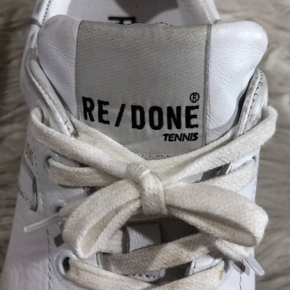 Re/done 70s Leather Tennis White Ankle Sneakers